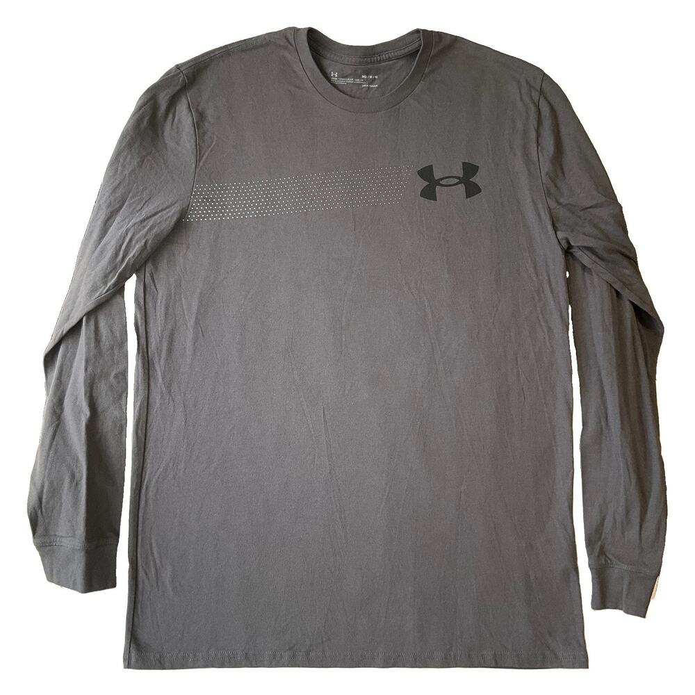 Under Armour Men Shirt M Gray Logo Dots Heatgear Activewear Long Sleeve